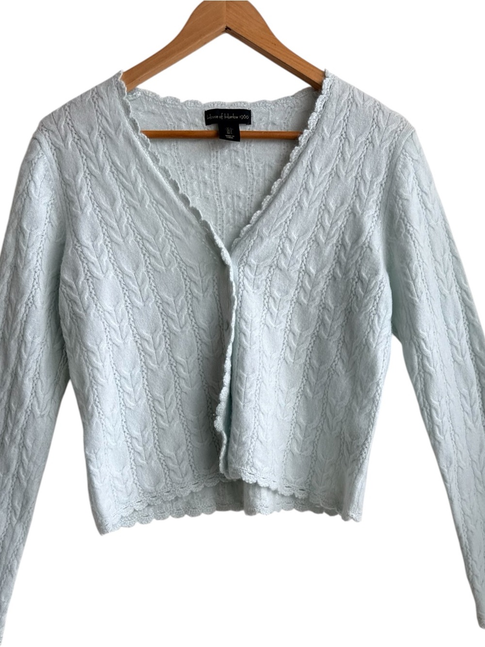 House of Harlow 1960 Pale Blue Cable Knit V-Neck Cashmere Cardigan Large